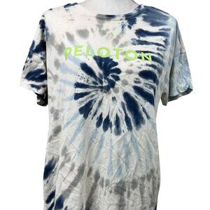Peloton Women's T-Shirt Tie Dye Blue White Large
